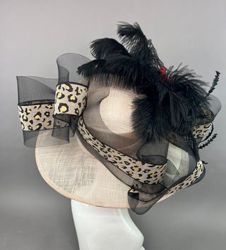 ANIMAL PRINT KENTUCKY DERBY HAT  WITH RED BLOOM