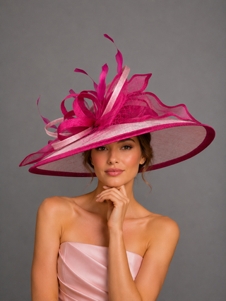 FUCHSIA PINK TWO TONED WITH LIGHT PINK ROUND BRIM HAT
