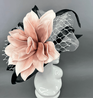 BLACK AND BLUSH PINK BLOOM WIDE BRIM HAT - The Hat Hive