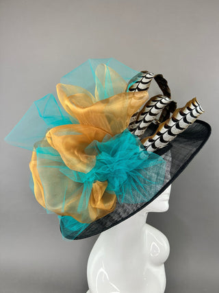 BLACK DERBY HAT WITH TURQUOISE AND RUSTY GOLD - The Hat Hive