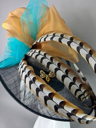 BLACK DERBY HAT WITH TURQUOISE AND RUSTY GOLD - The Hat Hive