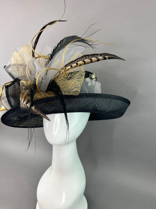 BLACK FLIPPED BRIM WITH GREY AND GOLD BLOOM - The Hat Hive