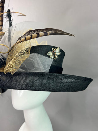 BLACK FLIPPED BRIM WITH GREY AND GOLD BLOOM - The Hat Hive