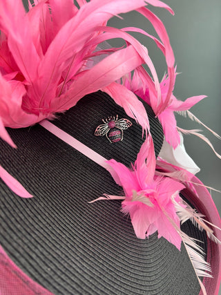 BLACK FLOPPY WITH WHITE ROSES AND PINK ACCENTS - The Hat Hive