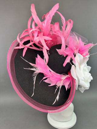 BLACK FLOPPY WITH WHITE ROSES AND PINK ACCENTS - The Hat Hive