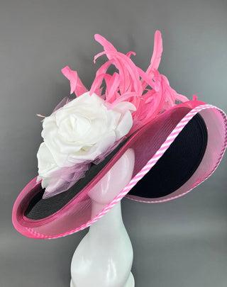 BLACK FLOPPY WITH WHITE ROSES AND PINK ACCENTS - The Hat Hive