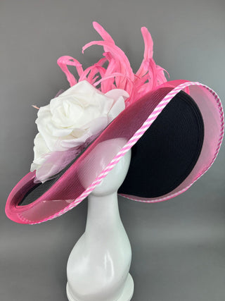 BLACK FLOPPY WITH WHITE ROSES AND PINK ACCENTS - The Hat Hive
