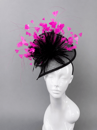 BLACK & HOT PINK FASCINATOR ON HEADBAND - The Hat Hive