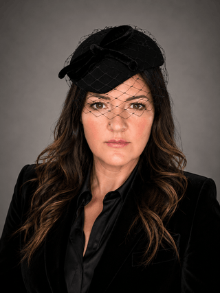 BLACK PILLBOX FORMAL FASCINATOR WITH VEIL - The Hat Hive