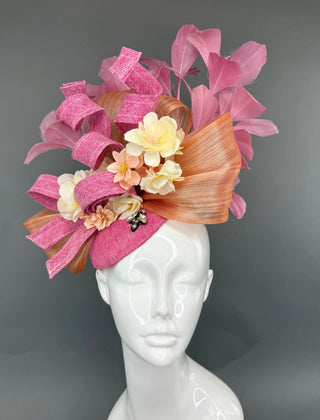 BLUSH PINK AND CHAMPAGNE FASCINATOR - The Hat Hive