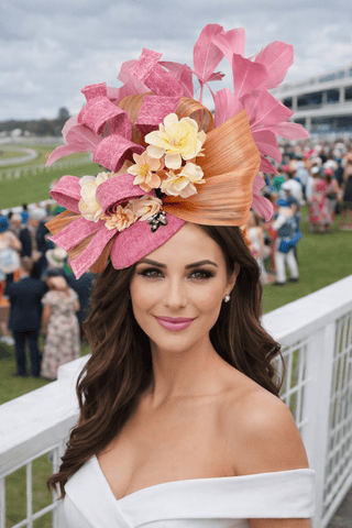 BLUSH PINK AND CHAMPAGNE FASCINATOR - The Hat Hive