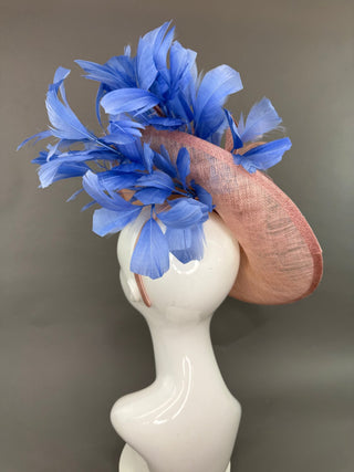 BLUSH PINK AND COUNTRY BLUE FASCINATOR - The Hat Hive
