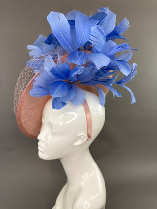 BLUSH PINK AND COUNTRY BLUE FASCINATOR - The Hat Hive
