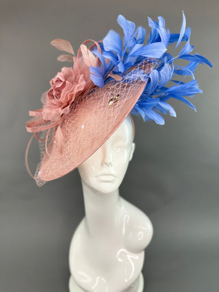 BLUSH PINK AND COUNTRY BLUE FASCINATOR - The Hat Hive