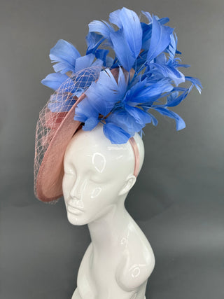 BLUSH PINK AND COUNTRY BLUE FASCINATOR - The Hat Hive