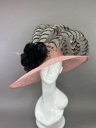 Blush Pink Hat with lady Amherst Feathers - The Hat Hive