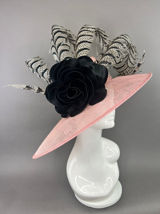 Blush Pink Hat with lady Amherst Feathers - The Hat Hive