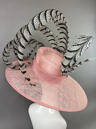 Blush Pink Hat with lady Amherst Feathers - The Hat Hive