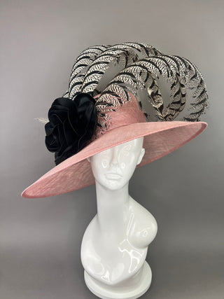 Blush Pink Hat with lady Amherst Feathers - The Hat Hive
