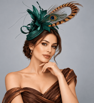 Emerald Green Fascinator with Pheasant and Peacock feather. - The Hat Hive