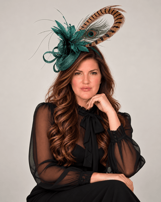 Emerald Green Fascinator with Pheasant and Peacock feather. - The Hat Hive
