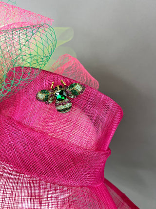 FUCHSIA PINK HAT WITH FLIPPED BRIM & LARGE WHITE FLOWER - The Hat Hive