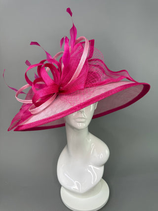 FUCHSIA PINK TWO TONED WITH LIGHT PINK ROUND BRIM HAT - The Hat Hive