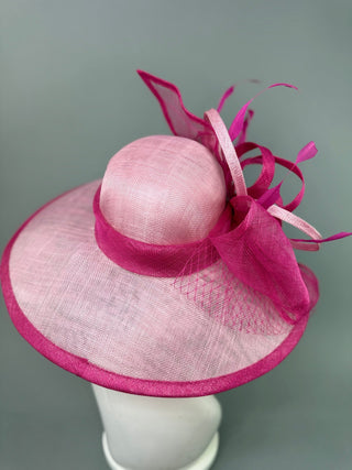 FUCHSIA PINK TWO TONED WITH LIGHT PINK ROUND BRIM HAT - The Hat Hive