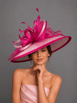FUCHSIA PINK TWO TONED WITH LIGHT PINK ROUND BRIM HAT - The Hat Hive