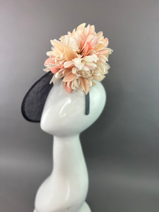 GREY HATINATOR WITH CREAM AND PEACH BLOOMS - The Hat Hive