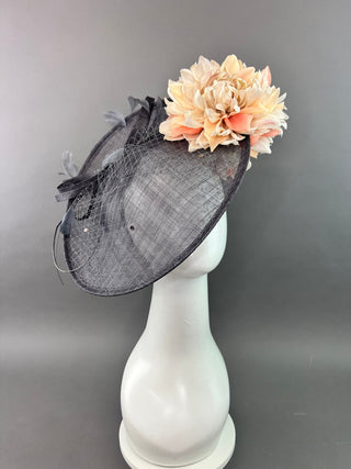 GREY HATINATOR WITH CREAM AND PEACH BLOOMS - The Hat Hive
