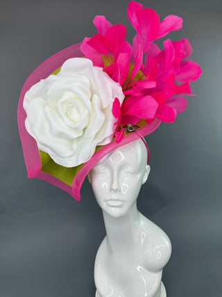 HOT PINK AND LIME GREEN FASCINATOR - The Hat Hive