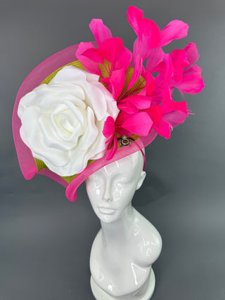 HOT PINK AND LIME GREEN FASCINATOR - The Hat Hive
