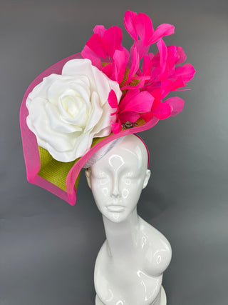 HOT PINK AND LIME GREEN FASCINATOR - The Hat Hive