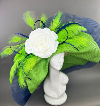 LIME GREEN AND NAVY OVERSIZED FLOPPY HAT - The Hat Hive