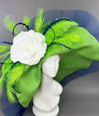 LIME GREEN AND NAVY OVERSIZED FLOPPY HAT - The Hat Hive