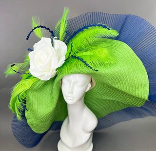 LIME GREEN AND NAVY OVERSIZED FLOPPY HAT - The Hat Hive