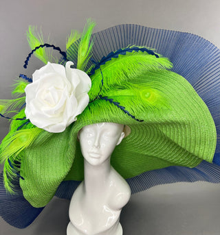 LIME GREEN AND NAVY OVERSIZED FLOPPY HAT - The Hat Hive