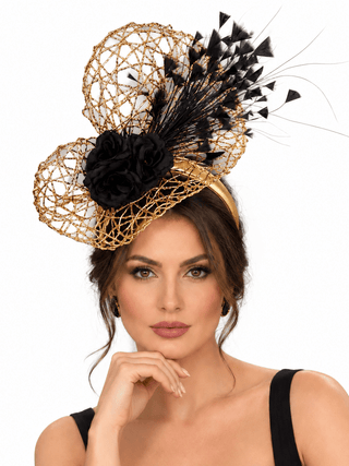 METALLIC GOLD & BLACK SHAPED FASCINATOR - The Hat Hive