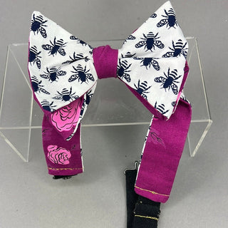 NAVY BEE AND PINK ROSE REVERSIBLE BOW TIE - The Hat Hive