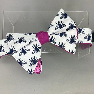 NAVY BEE AND PINK ROSE REVERSIBLE BOW TIE - The Hat Hive