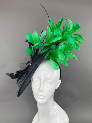 NAVY BLUE AND GREEN ROUND FASCINATOR - The Hat Hive