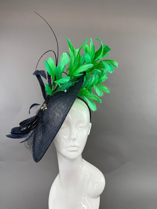 NAVY BLUE AND GREEN ROUND FASCINATOR - The Hat Hive
