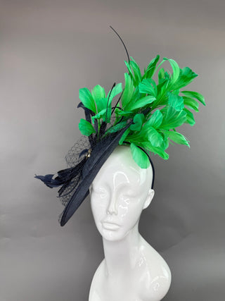 NAVY BLUE AND GREEN ROUND FASCINATOR - The Hat Hive