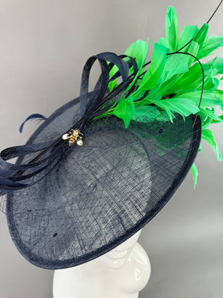 NAVY BLUE AND GREEN ROUND FASCINATOR - The Hat Hive
