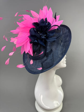 NAVY BLUE AND HOT PINK FASCINATOR - The Hat Hive