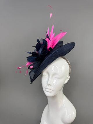NAVY BLUE AND HOT PINK FASCINATOR - The Hat Hive