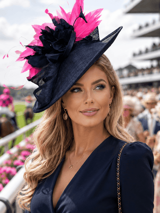 NAVY BLUE AND HOT PINK FASCINATOR - The Hat Hive