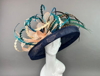 NAVY BLUE PEACOCK FLIPPED BRIM HAT - The Hat Hive