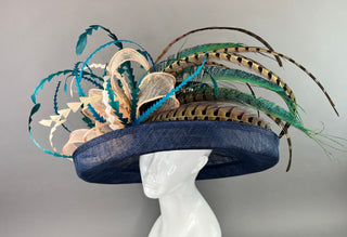 NAVY BLUE PEACOCK FLIPPED BRIM HAT - The Hat Hive